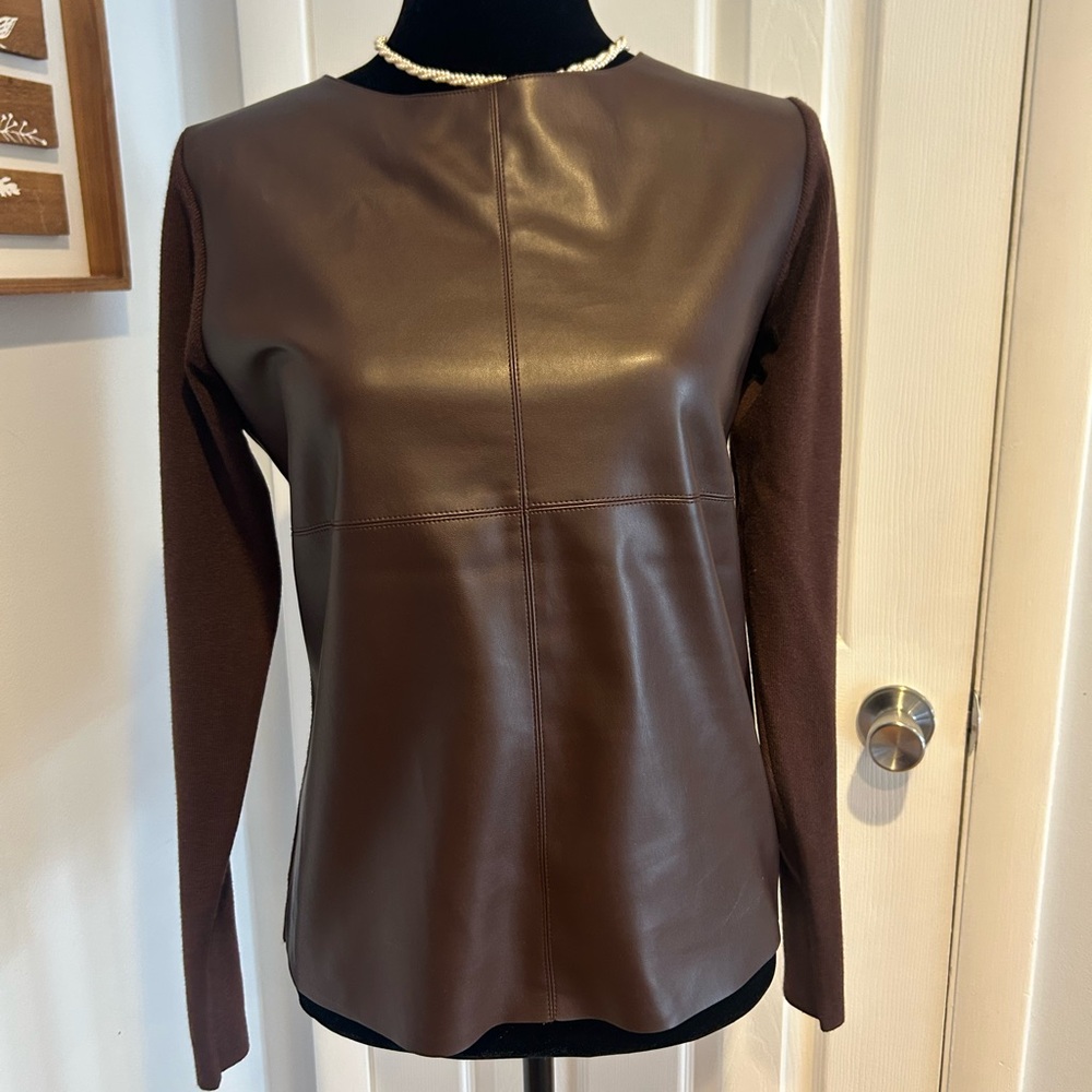 Elegant Brown Leather Women's Top